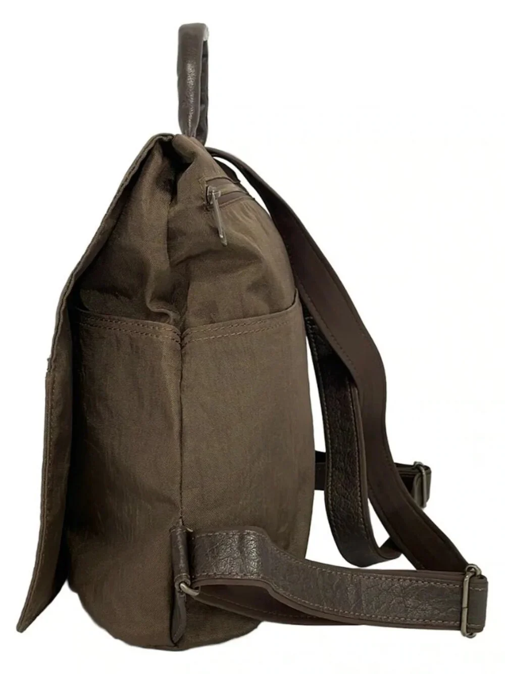 IBIZA Khaki Dark Brown Nylon Leather Backpack